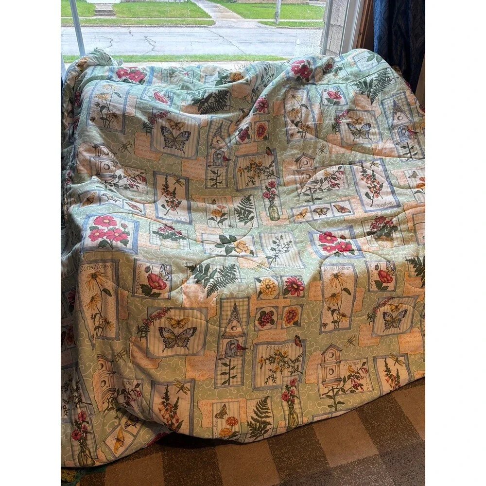 dan river comforter rare cottagecore gardening floral bird queen blanket vintage